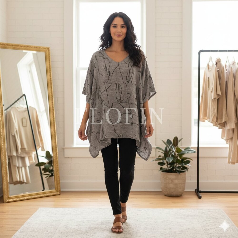 MATCH PAINT Gray Abstract Patterned boho Top size S